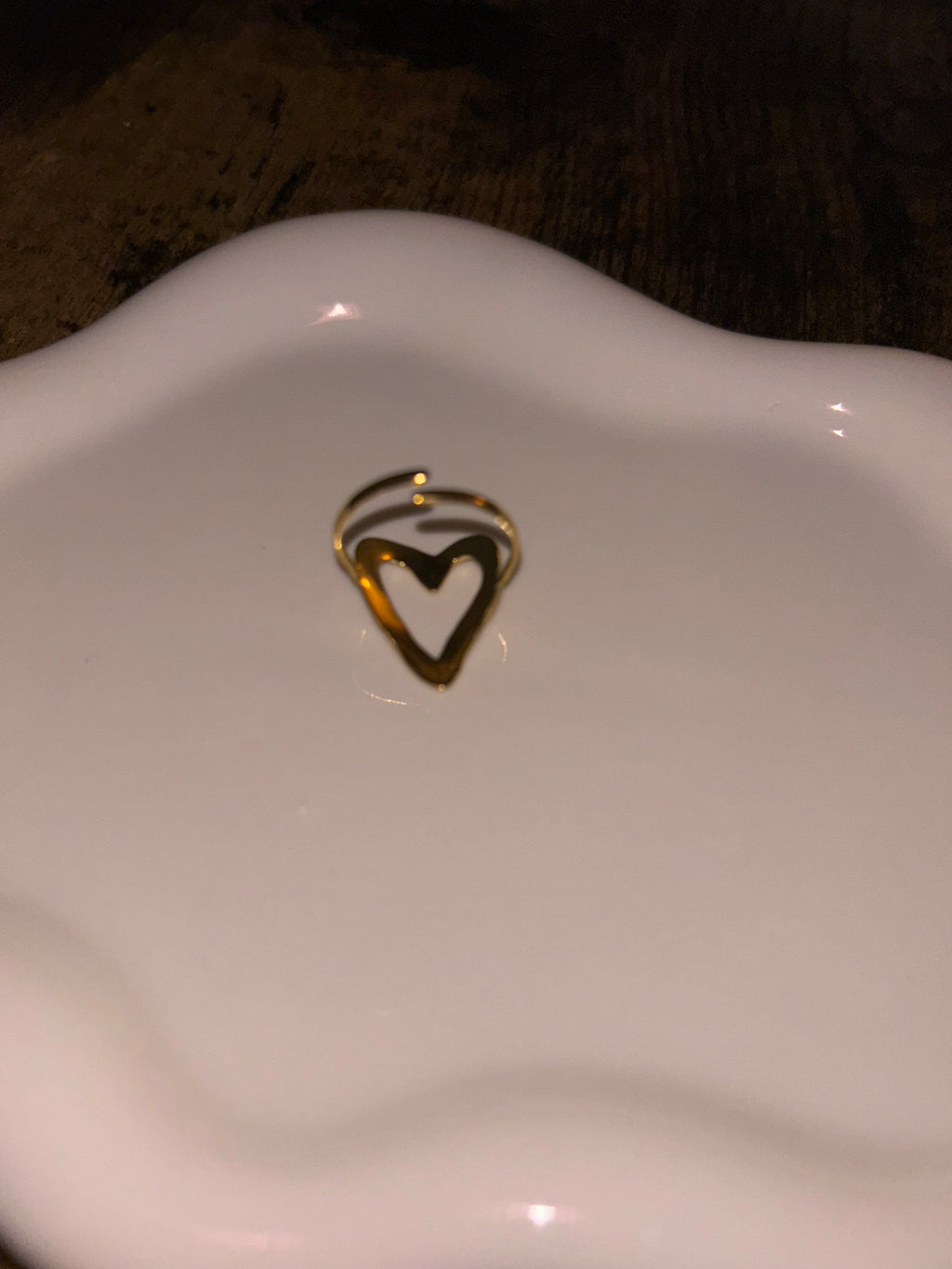 Gold Rings ~ Textured Heart Adjustable Stainless Steel Ring