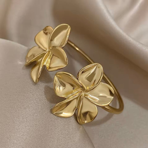 Gold Angelic Dual Flower Bangle