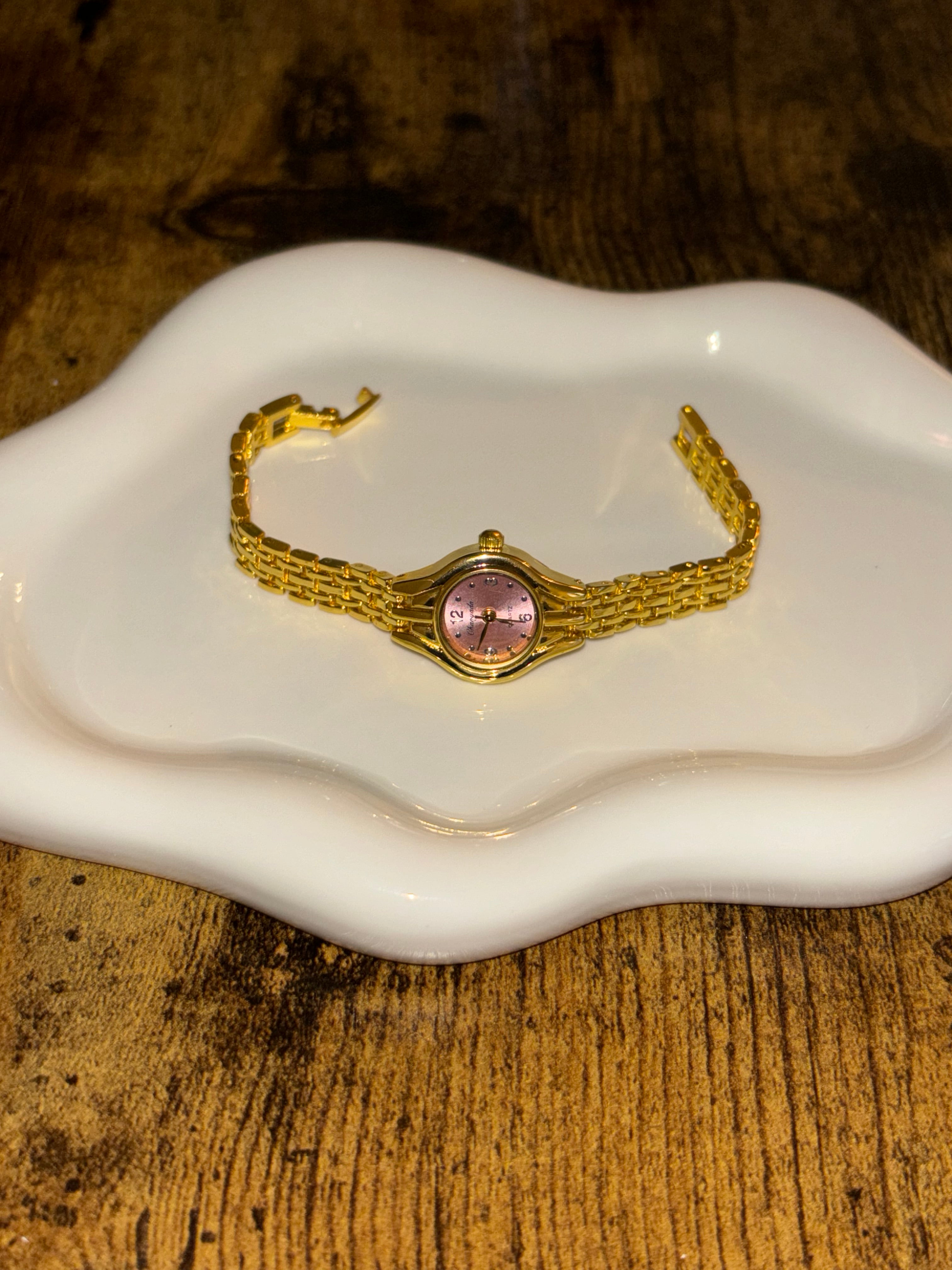 Luxury Watch ~ Stainless Steel Pink Face Watch (Adjustable)