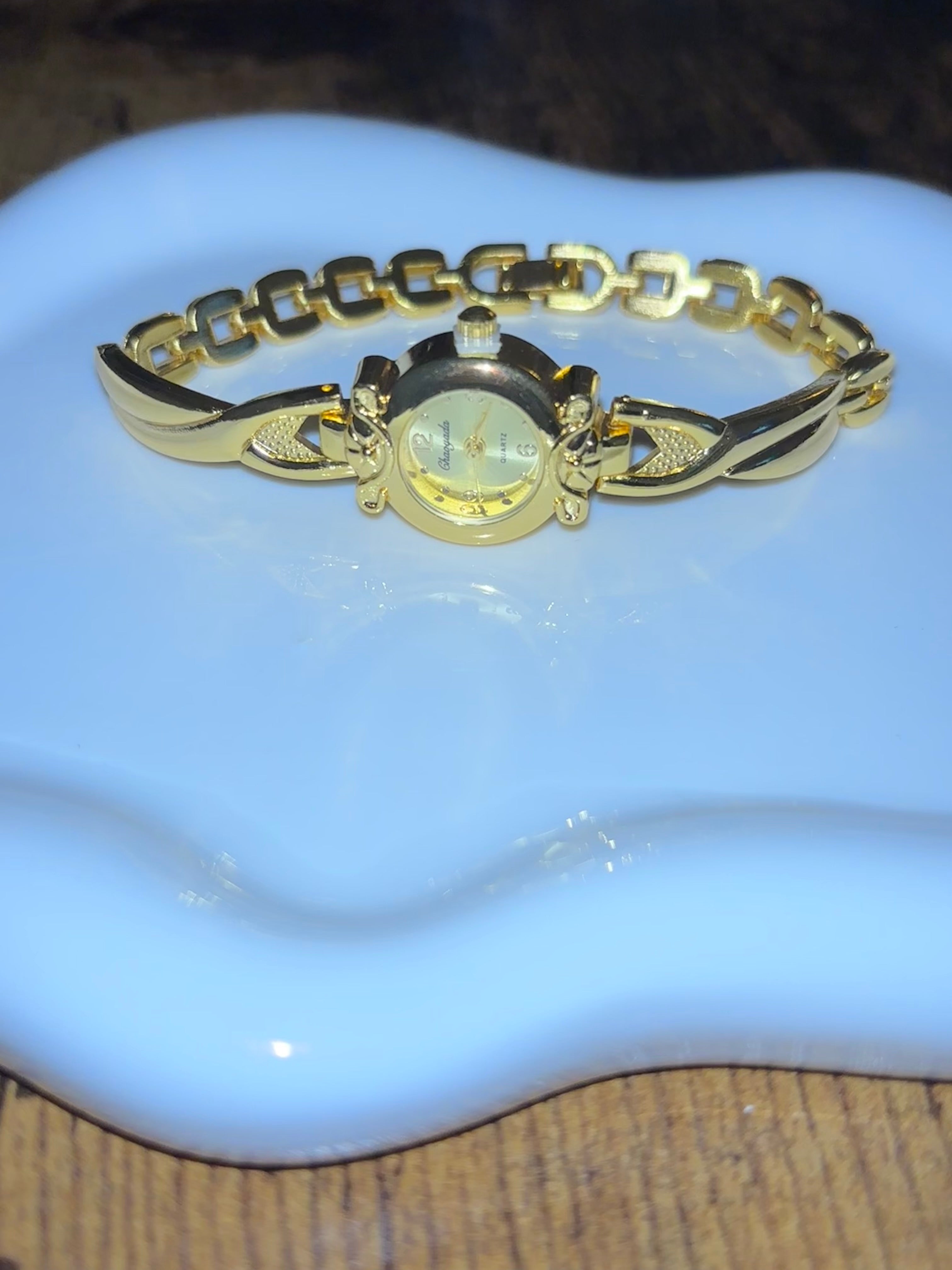 Wristwatch ~ Ethereal Stainless Steel Golden Wristwatch
