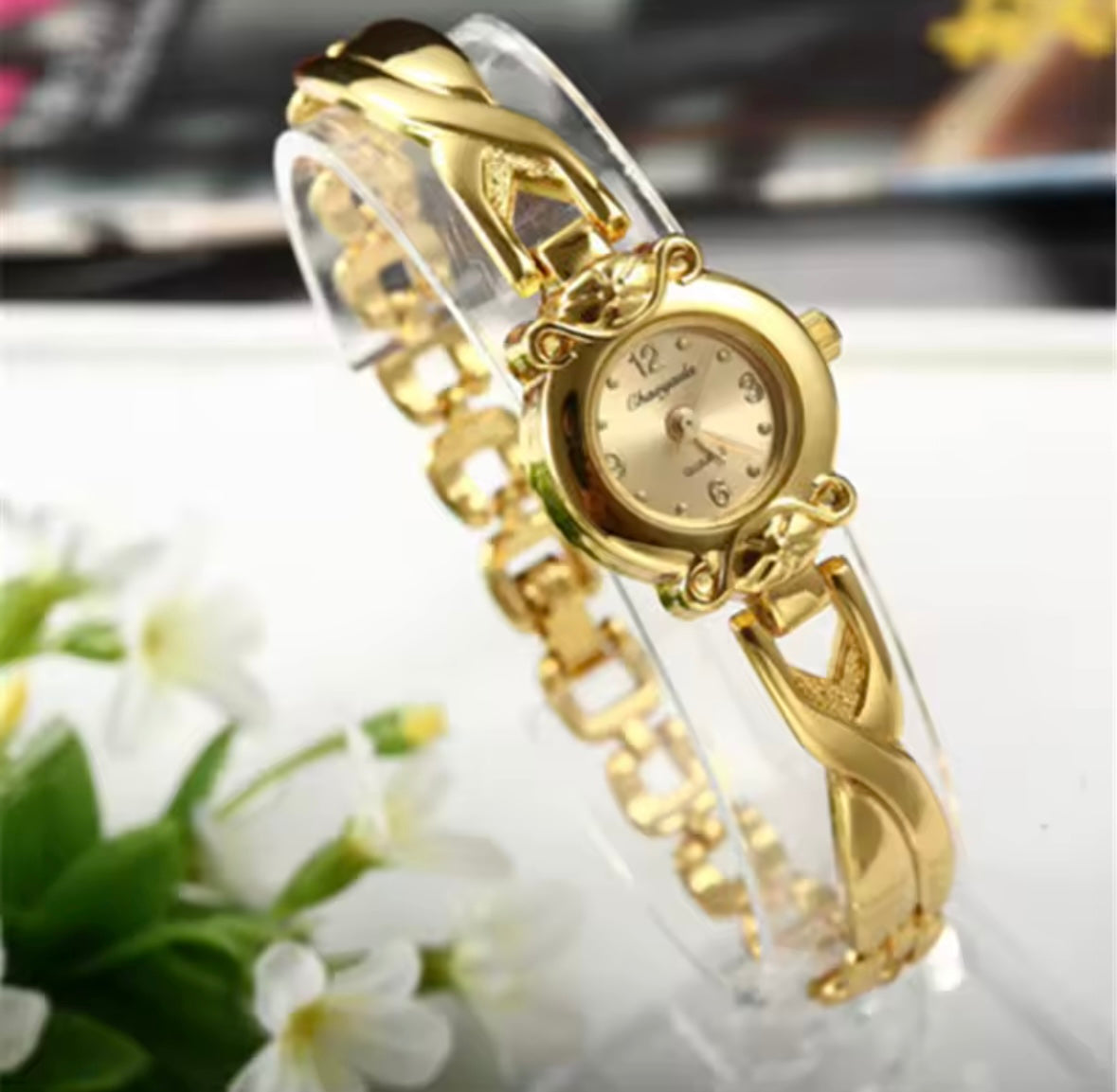 Wristwatch ~ Ethereal Stainless Steel Golden Wristwatch