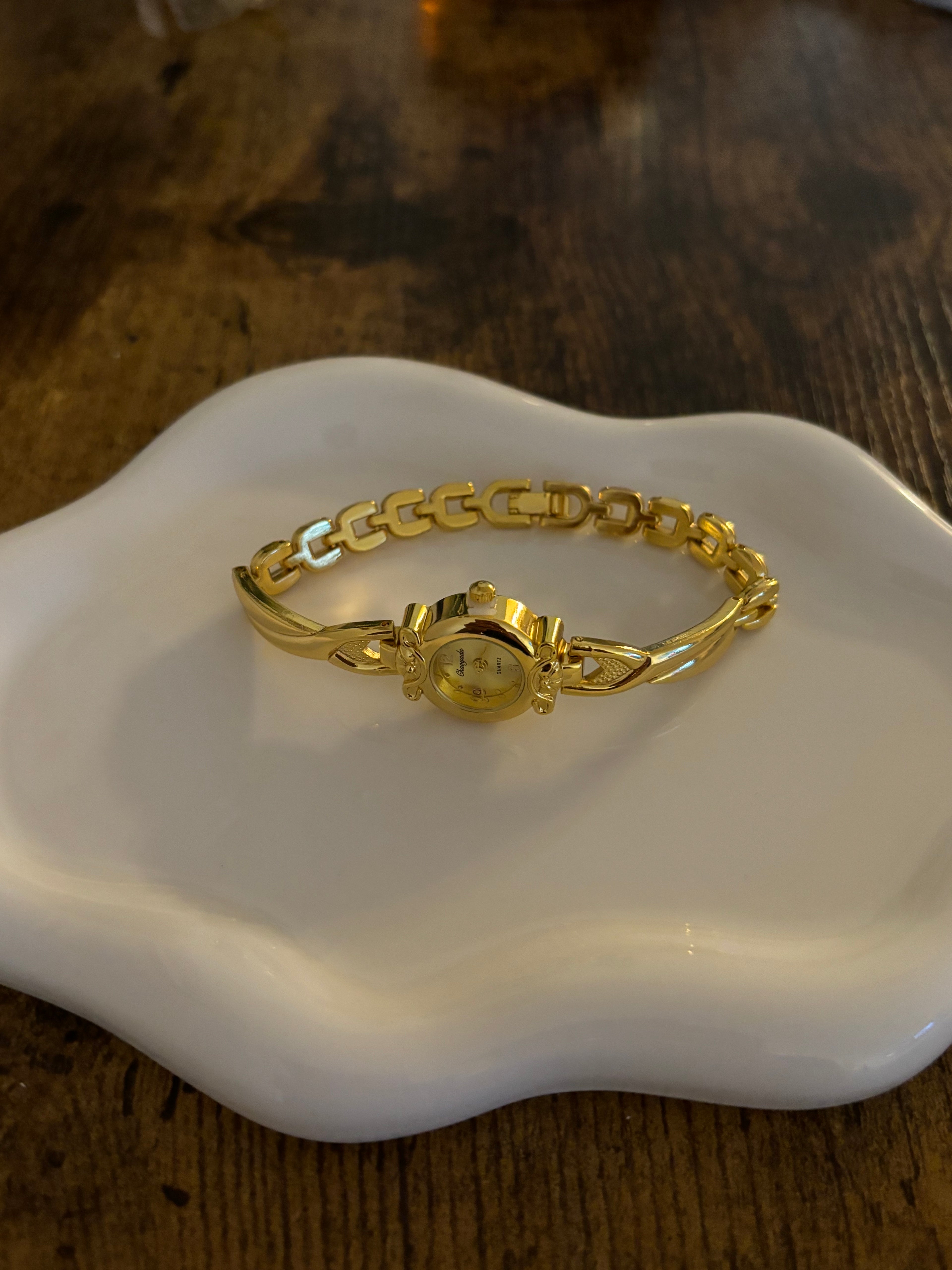 Wristwatch ~ Ethereal Stainless Steel Golden Wristwatch