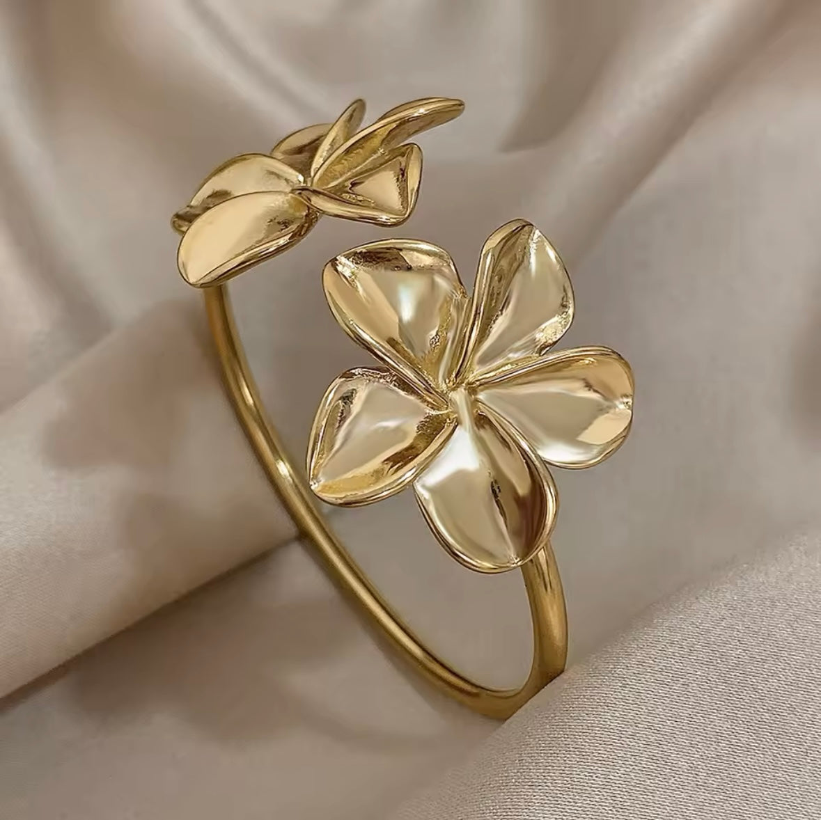 Gold Angelic Dual Flower Bangle