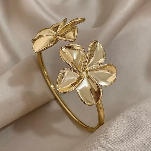 Gold Angelic Dual Flower Bangle