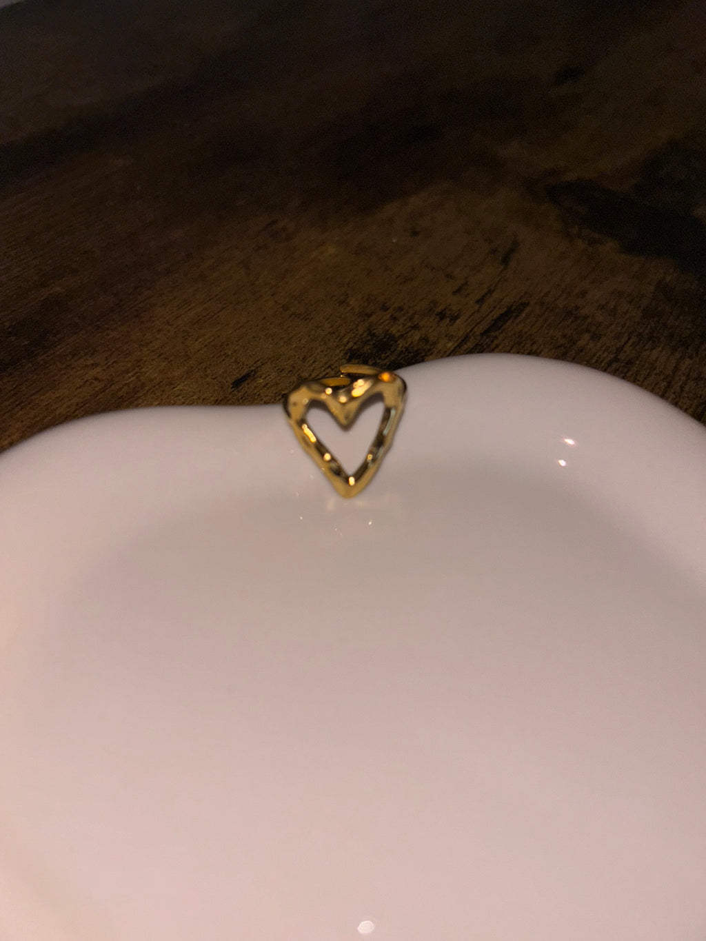 Gold Rings ~ Textured Heart Adjustable Stainless Steel Ring
